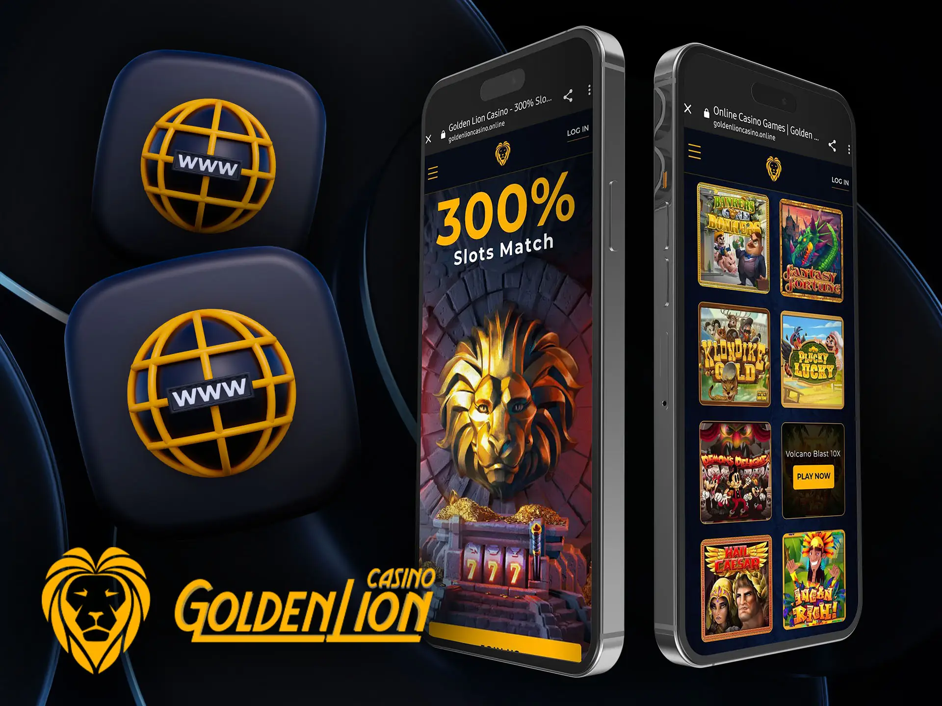 Mobile website for Golden Lion Casino.