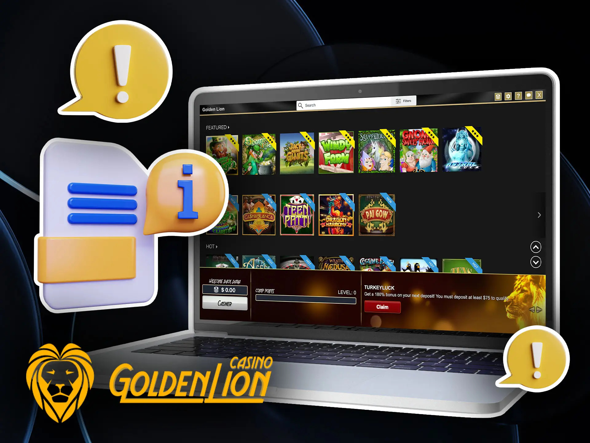 Basic information of Golden Lion Casino for Australia.