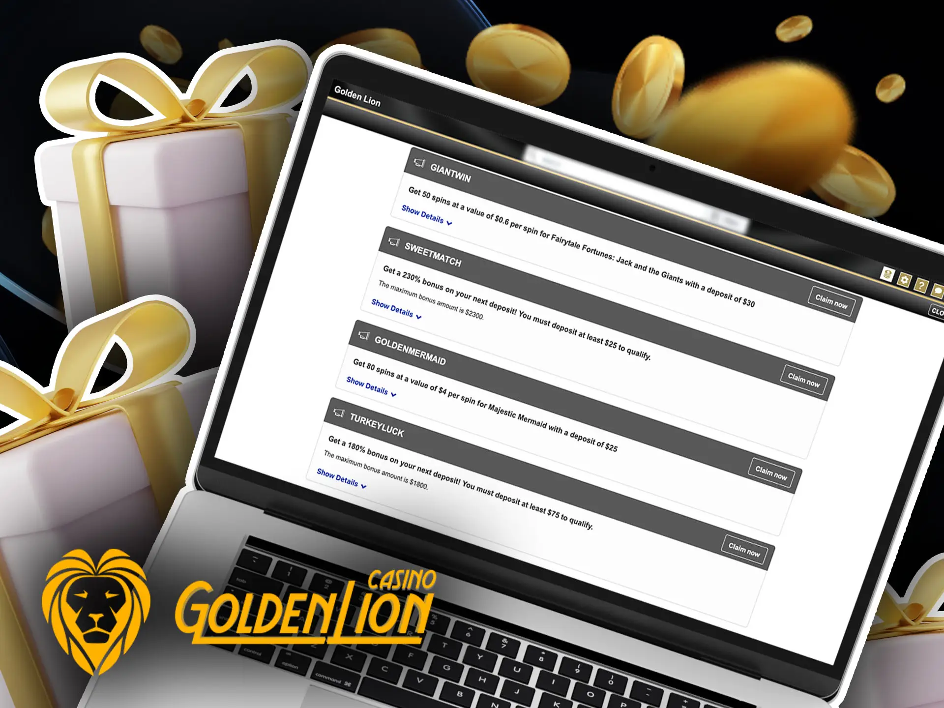 Bonus after registration at Golden Lion Casino for Australia.