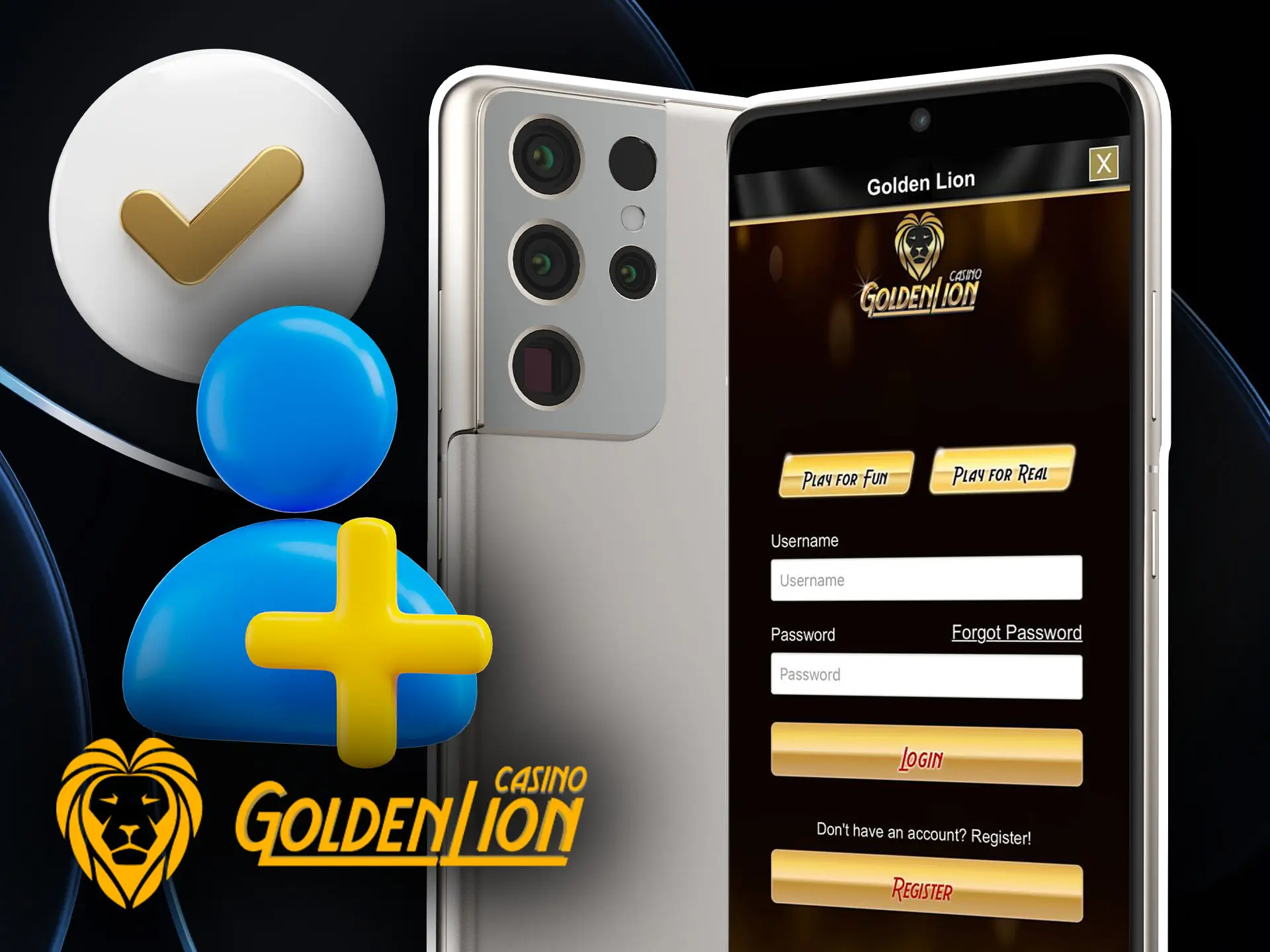 Registration in the Golden Lion Casino application for Australia.